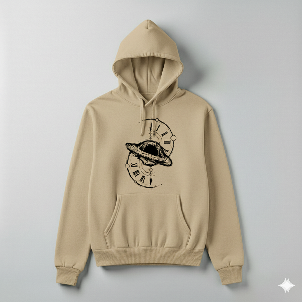 Space Time Saturn Ring Clock Graphic Hoodie - White Unisex Pullover
