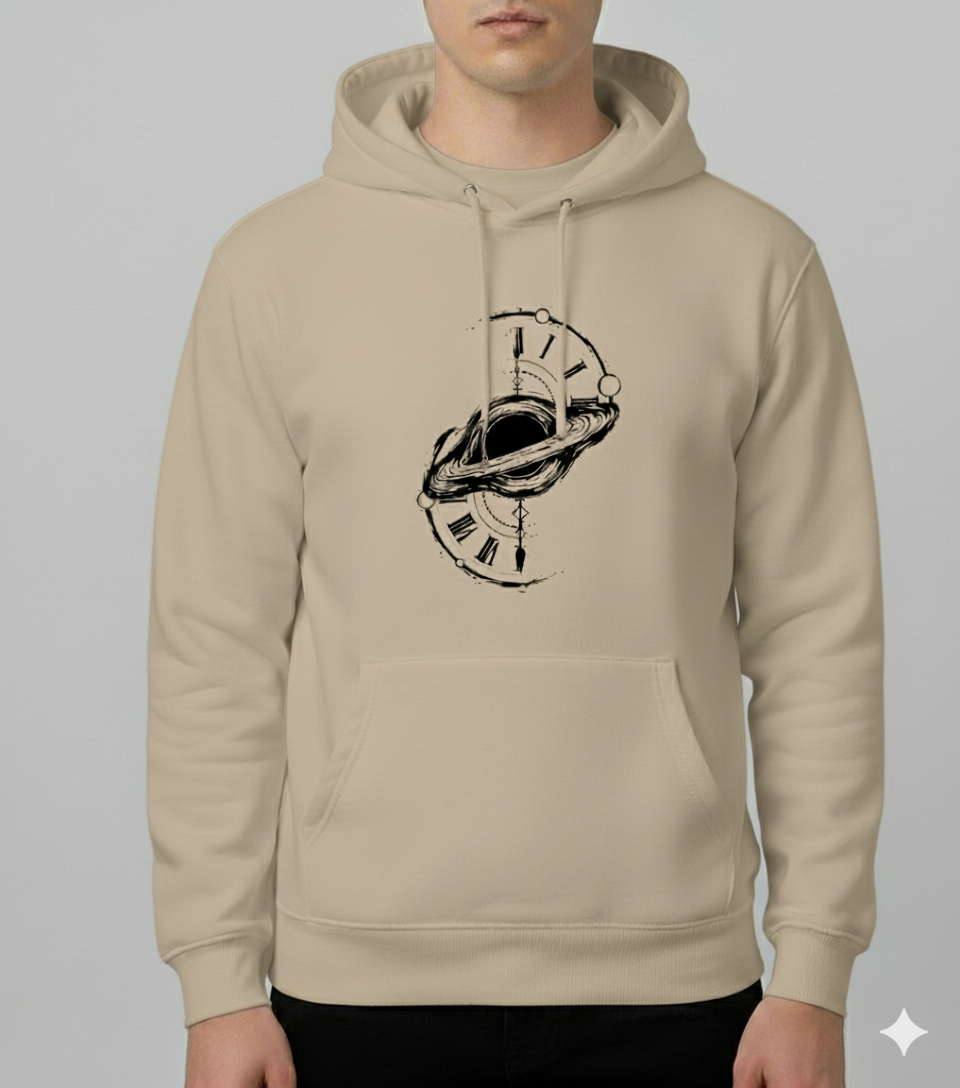 Space Time Saturn Ring Clock Graphic Hoodie - White Unisex Pullover