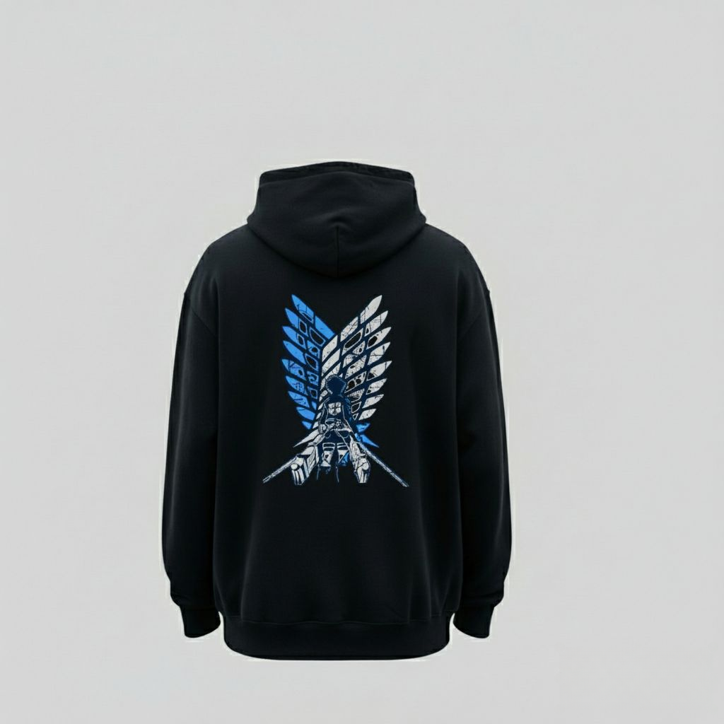 Attack on Titan Wings Hoodie – Survey Corps Inspired Graphic Hoodie (Black Fleece)
