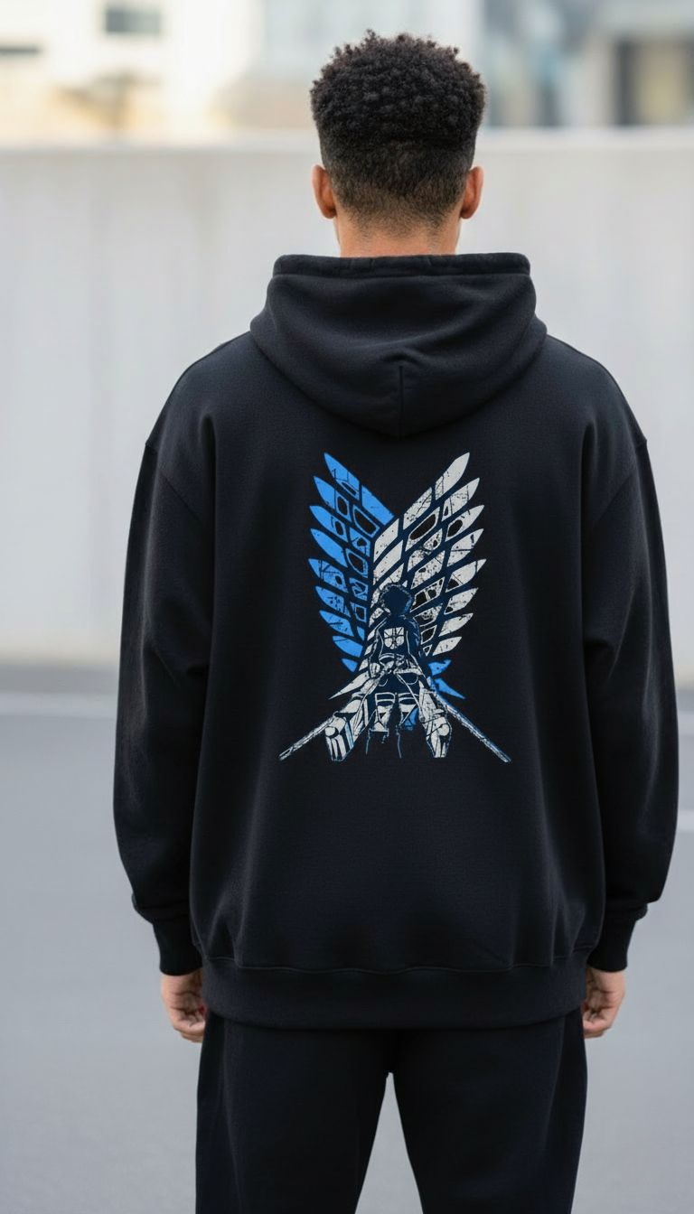 Attack on Titan Wings Hoodie – Survey Corps Inspired Graphic Hoodie (Black Fleece)