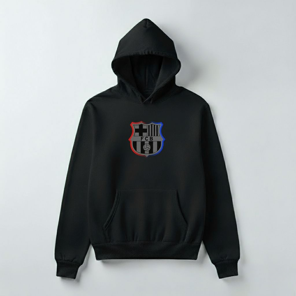FC Barcelona Classic Logo Hoodie – Premium Black Fleece Sweatshirt
