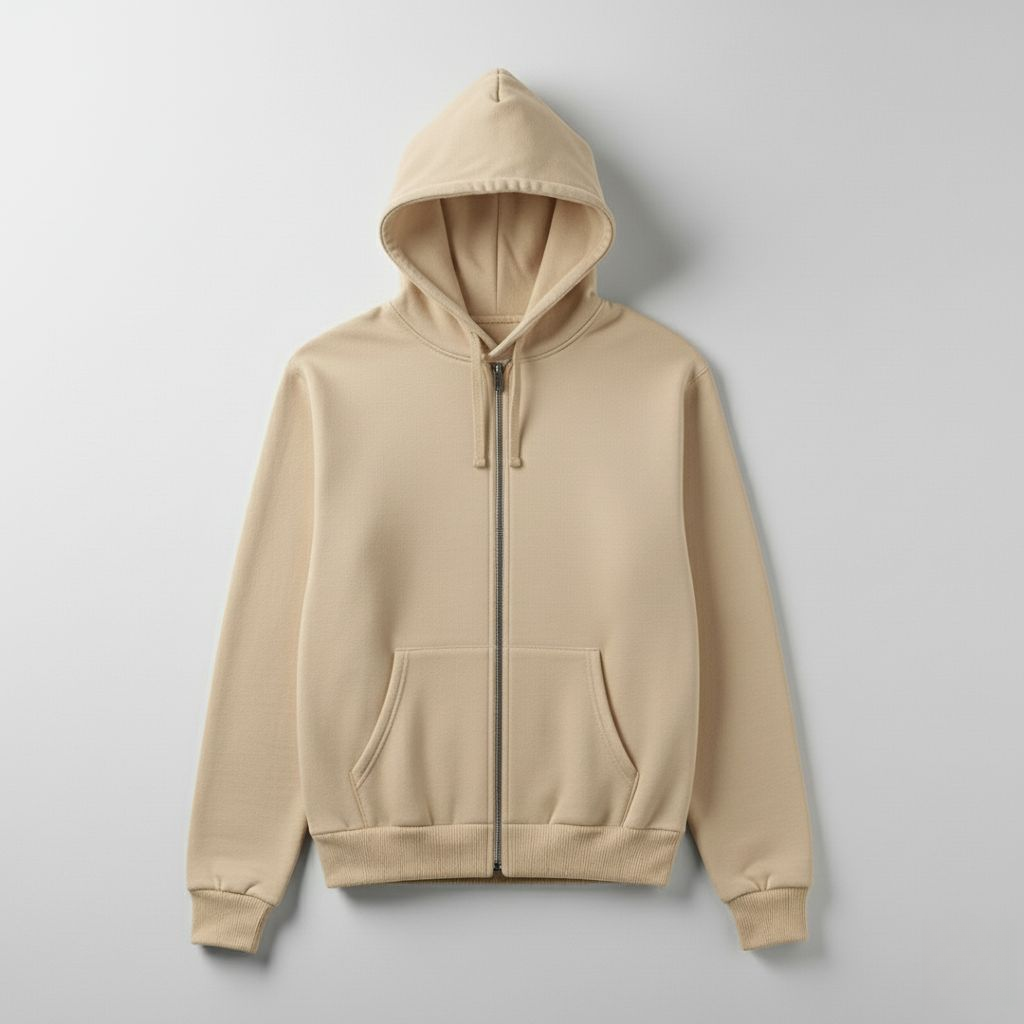 Essential Plain Zipper Hoodie – Everyday Comfort in Black, White, Grey & Beige