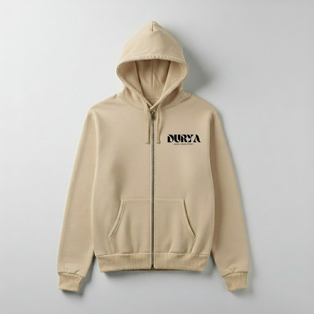 Durya “Wear Your Story” Zipper Hoodie – Premium Logo Edition (Black, White, Grey & Beige)