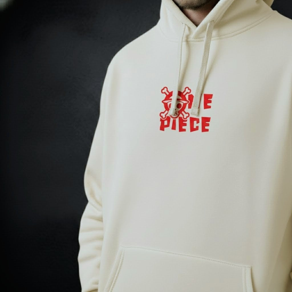 Beige One Piece Hoodie – Minimal Text Design, Premium Fleece Comfort