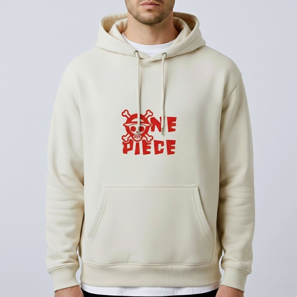 Beige One Piece Hoodie – Minimal Text Design, Premium Fleece Comfort