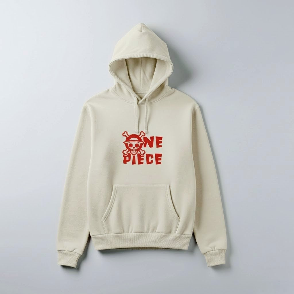 Beige One Piece Hoodie – Minimal Text Design, Premium Fleece Comfort