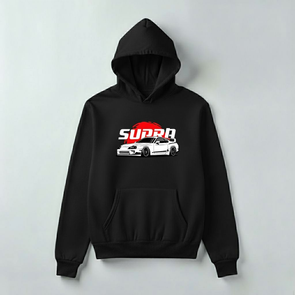 Supra JDM Car Hoodie – Street Racing Graphic Hoodie in Beige, Black & Grey
