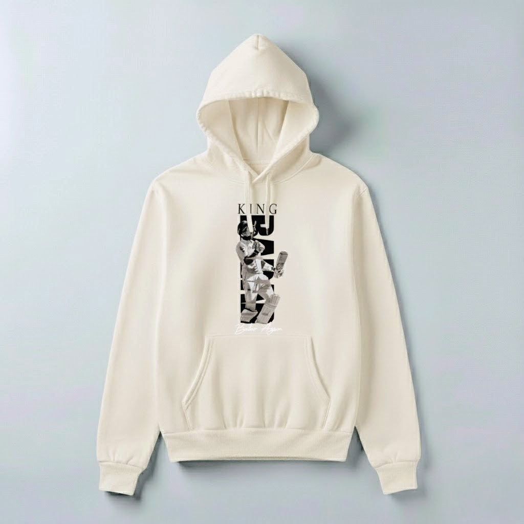 King Babar Azam Hoodie – Premium Graphic Pullover (White & Beige)