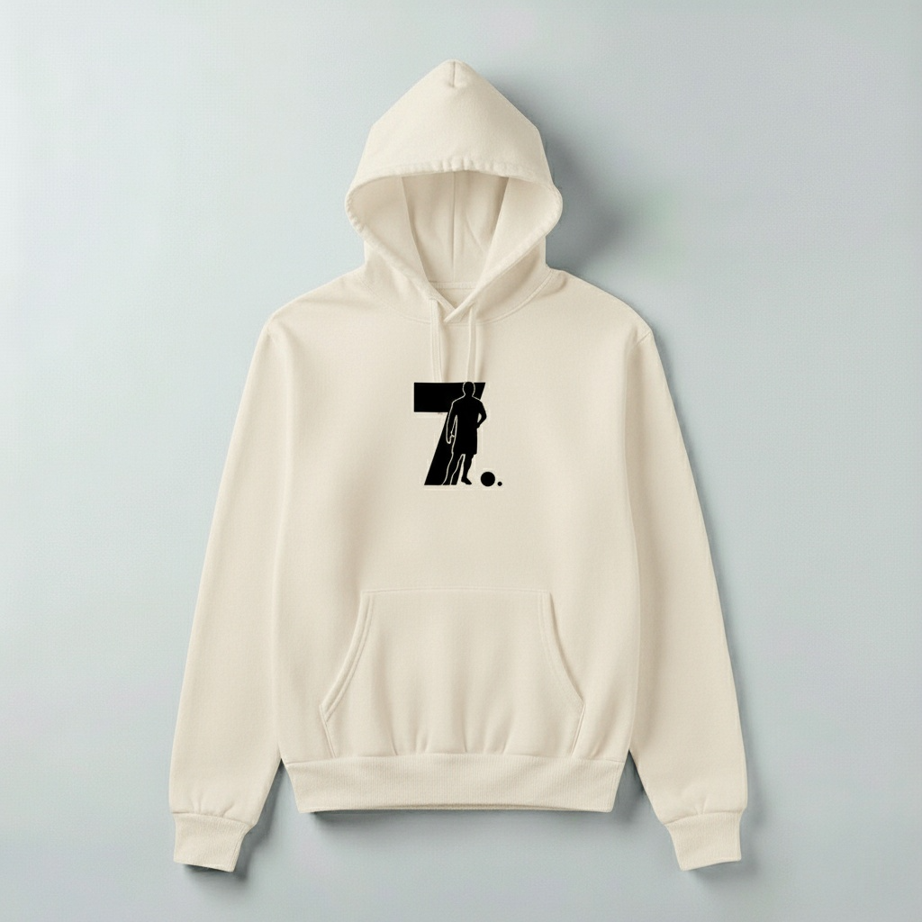 CR7 #7 Signature Hoodie – Cristiano Ronaldo Inspired Pullover (White, Black & Beige)