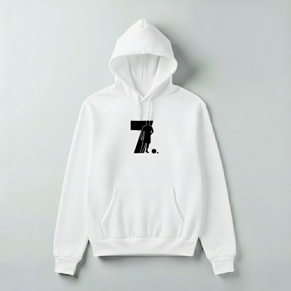 CR7 #7 Signature Hoodie – Cristiano Ronaldo Inspired Pullover (White, Black & Beige)