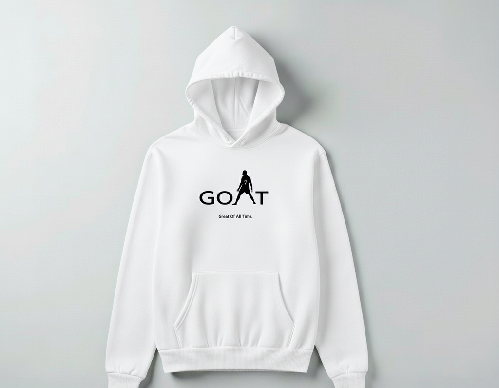 Cristiano Ronaldo GOAT Hoodie – Great Of All Time Graphic Pullover (Black & White)