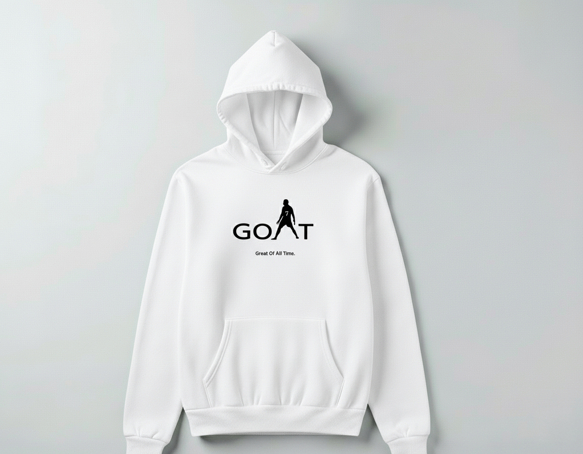 Cristiano Ronaldo GOAT Hoodie – Great Of All Time Graphic Pullover (Black & White)
