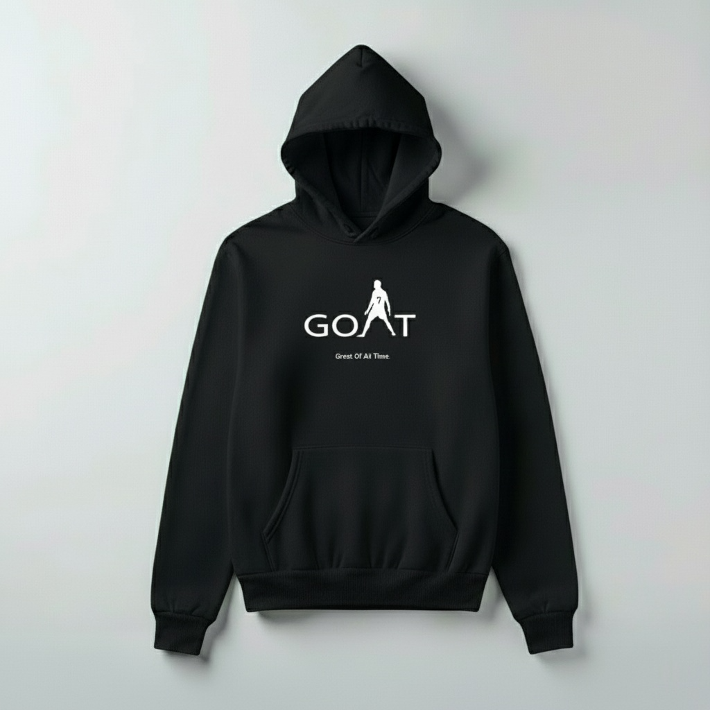 Cristiano Ronaldo GOAT Hoodie – Great Of All Time Graphic Pullover (Black & White)