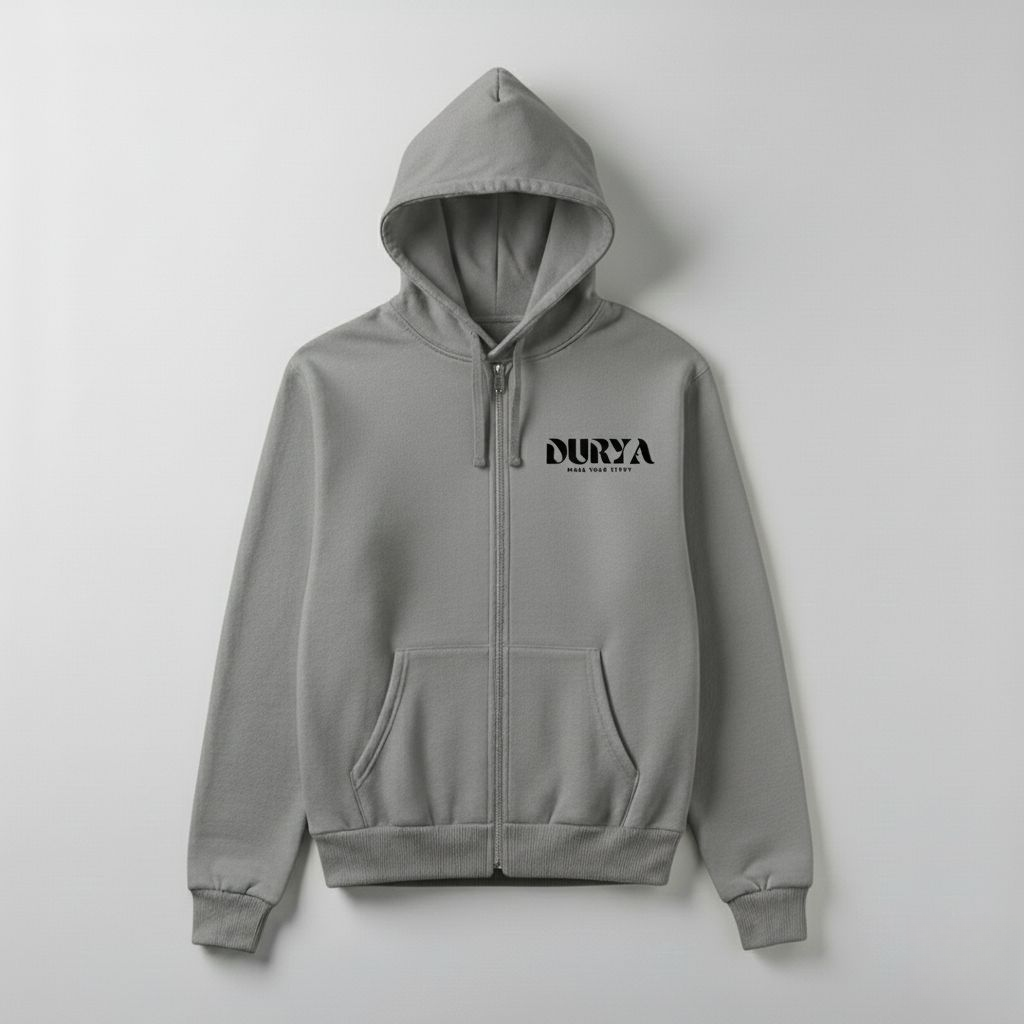 Durya “Wear Your Story” Zipper Hoodie – Premium Logo Edition (Black, White, Grey & Beige)