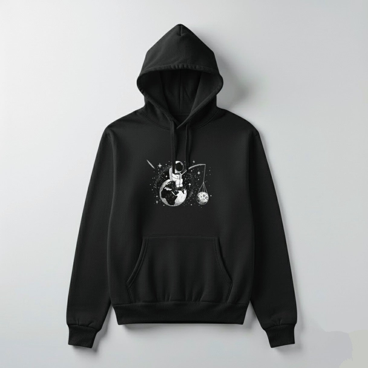 Cosmic Angler Hoodie – Astronaut Fishing for the Moon | Premium Space Graphic Unisex Pullover by Durya