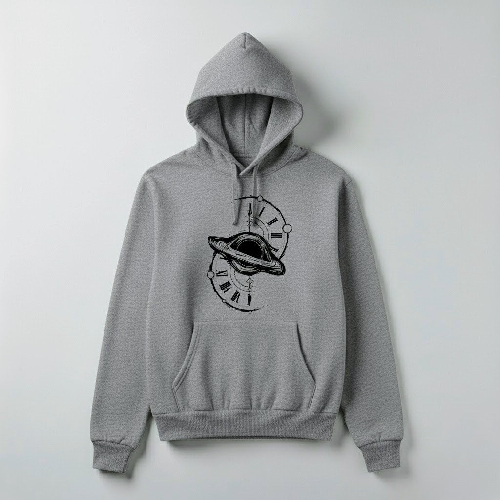 Space Time Saturn Ring Clock Graphic Hoodie - White Unisex Pullover