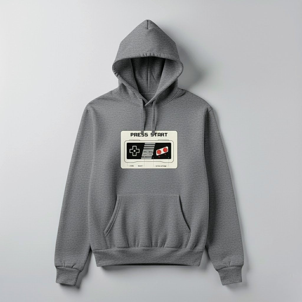 Retro Gamer “Press Start” Hoodie – Vintage Game Controller Graphic | Unisex Streetwear by Durya