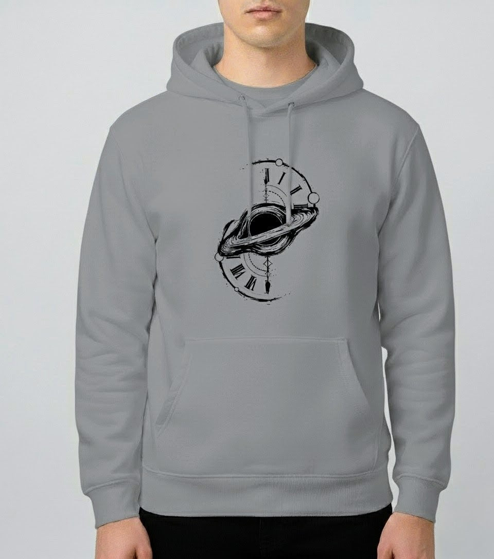 Space Time Saturn Ring Clock Graphic Hoodie - White Unisex Pullover