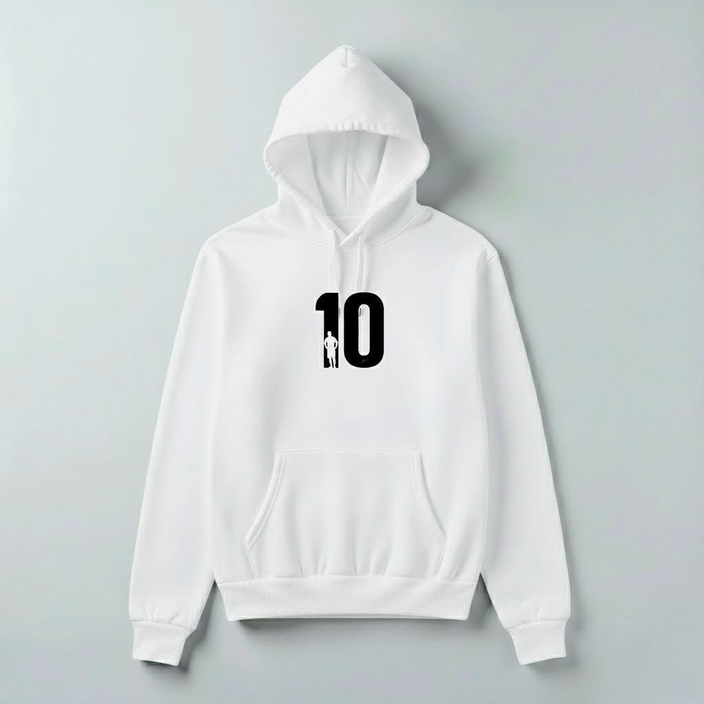 Messi No. 10 Hoodie – Iconic Football Legend Pullover (White & Beige Unisex Sweatshirt)