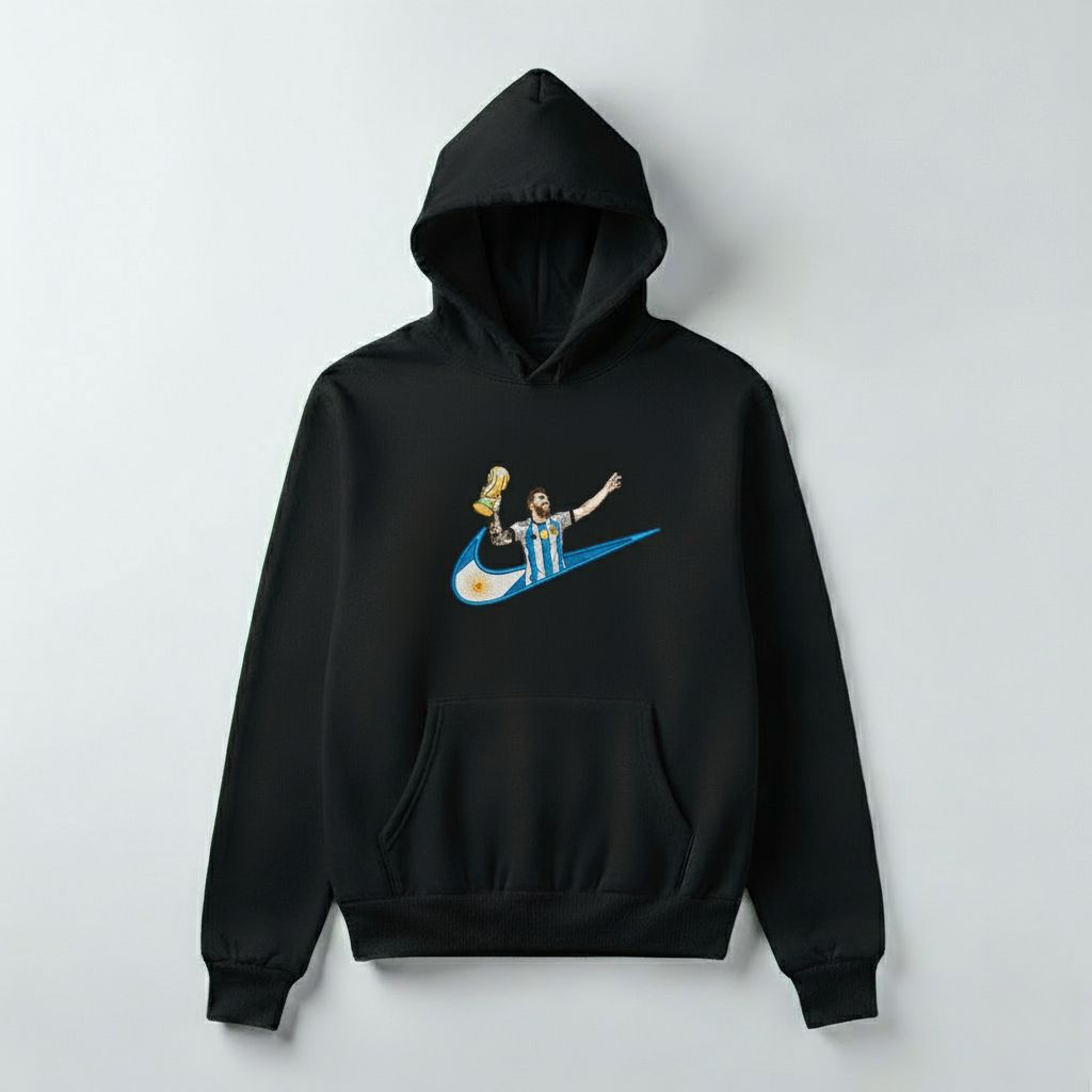 Messi World Cup Champion x Nike Inspired Hoodie – Graphic Pullover | Black, Beige & Grey