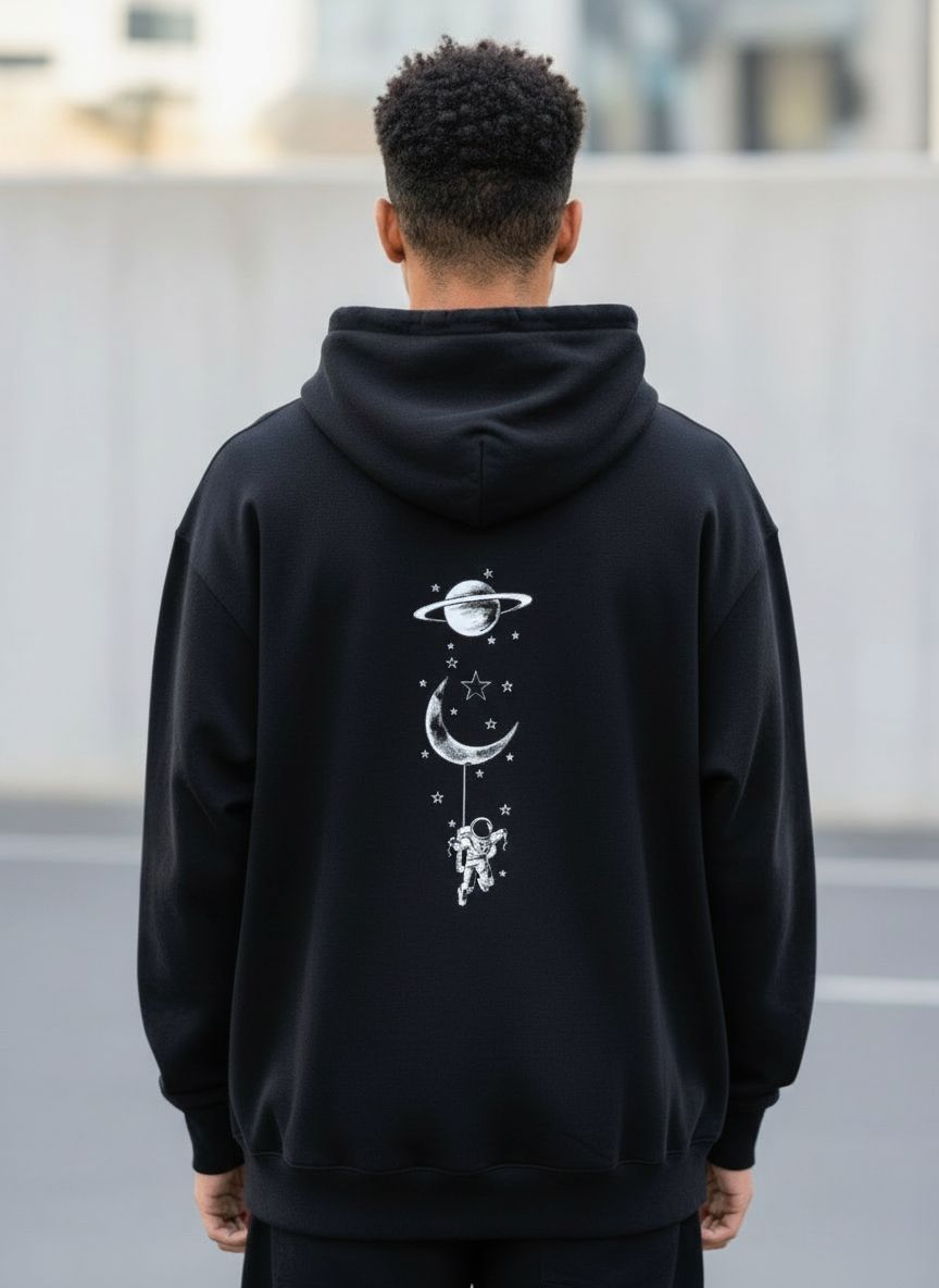 Cosmic Astronaut Hoodie – Space & Planets Graphic Hoodie (Black Fleece)