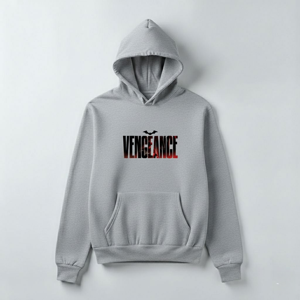 Batman Vengeance Hoodie – Bold DC Comics Streetwear (White & Grey)
