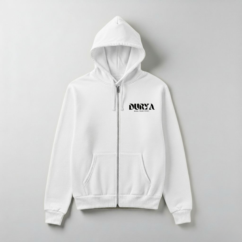 Durya “Wear Your Story” Zipper Hoodie – Premium Logo Edition (Black, White, Grey & Beige)