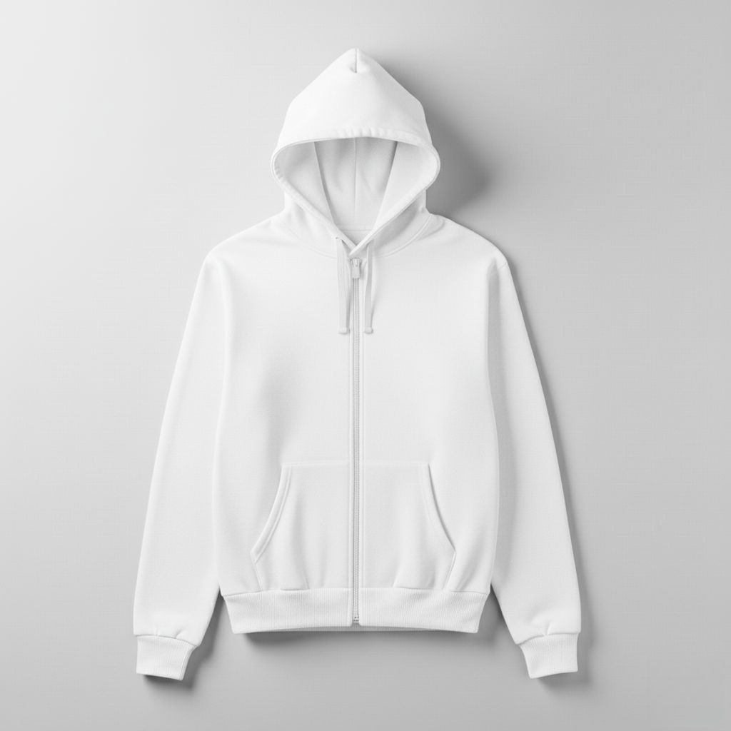 Essential Plain Zipper Hoodie – Everyday Comfort in Black, White, Grey & Beige