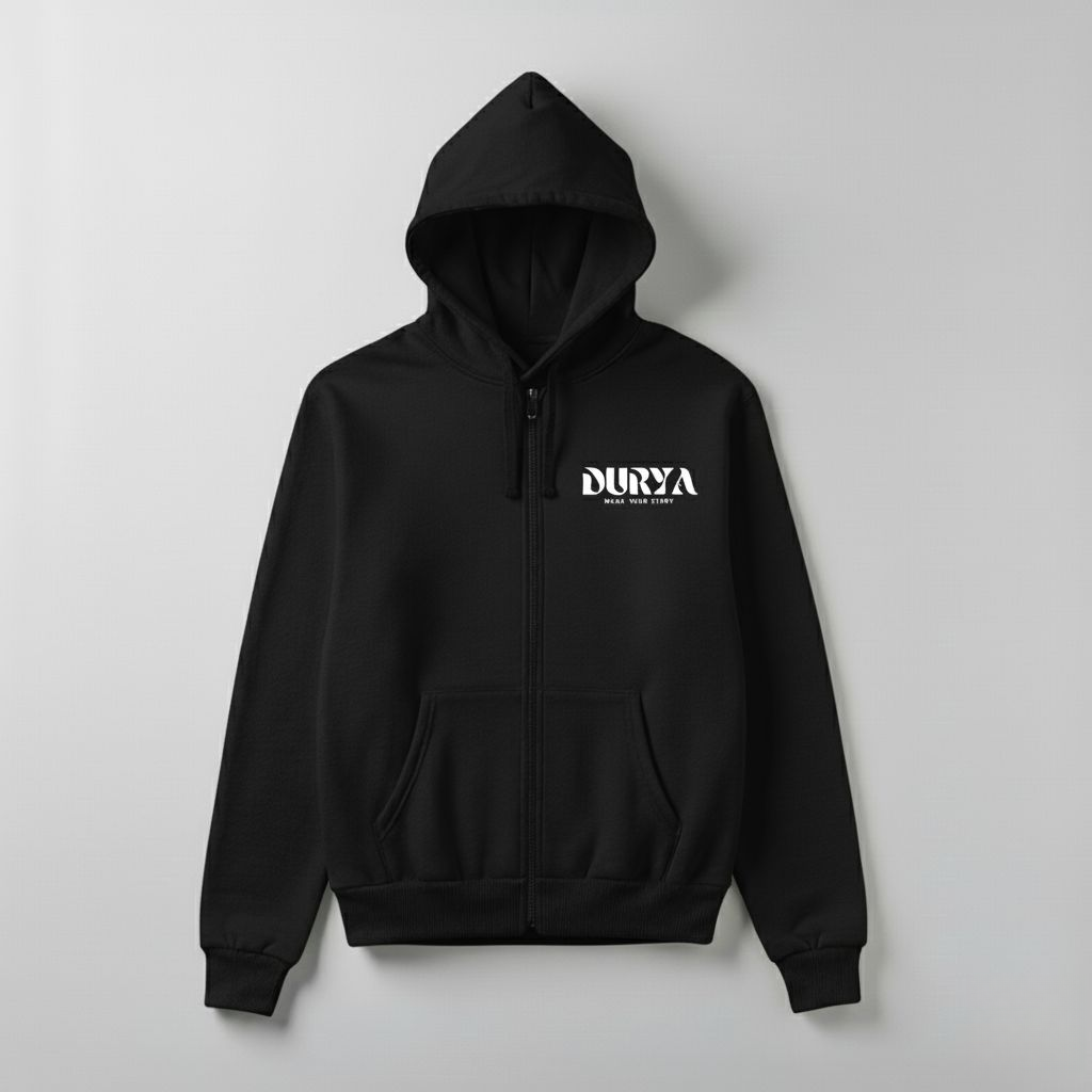 Durya “Wear Your Story” Zipper Hoodie – Premium Logo Edition (Black, White, Grey & Beige)