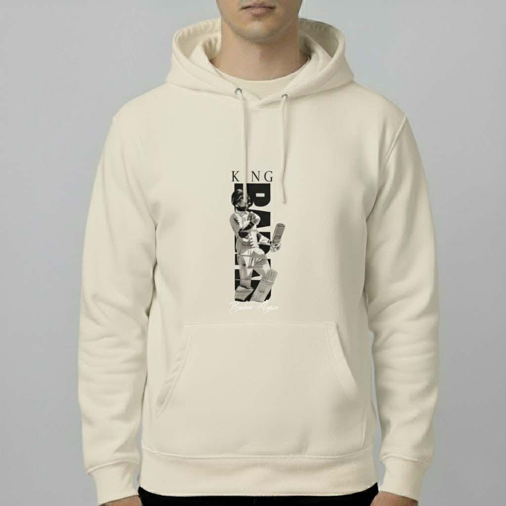 King Babar Azam Hoodie – Premium Graphic Pullover (White & Beige)