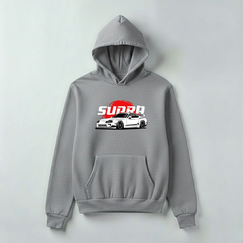 Supra JDM Car Hoodie – Street Racing Graphic Hoodie in Beige, Black & Grey