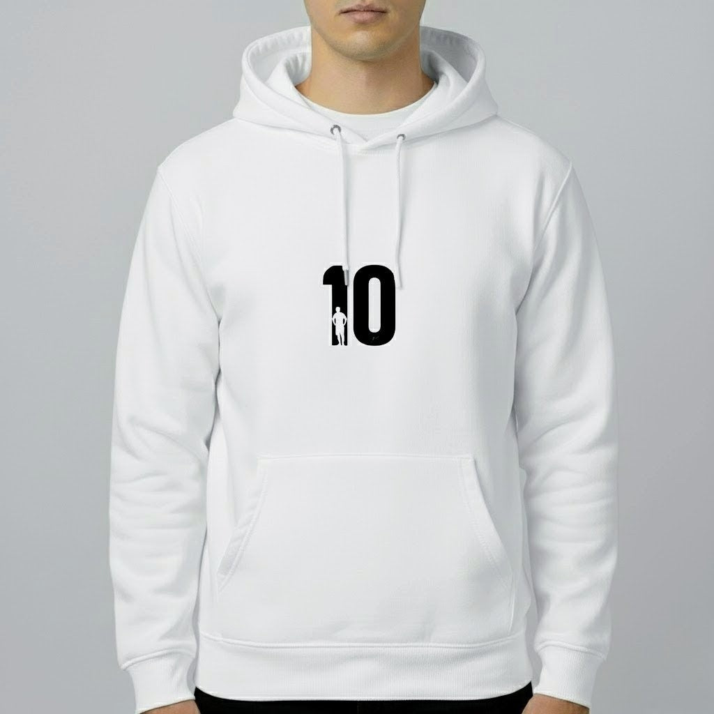 Messi No. 10 Hoodie – Iconic Football Legend Pullover (White & Beige Unisex Sweatshirt)