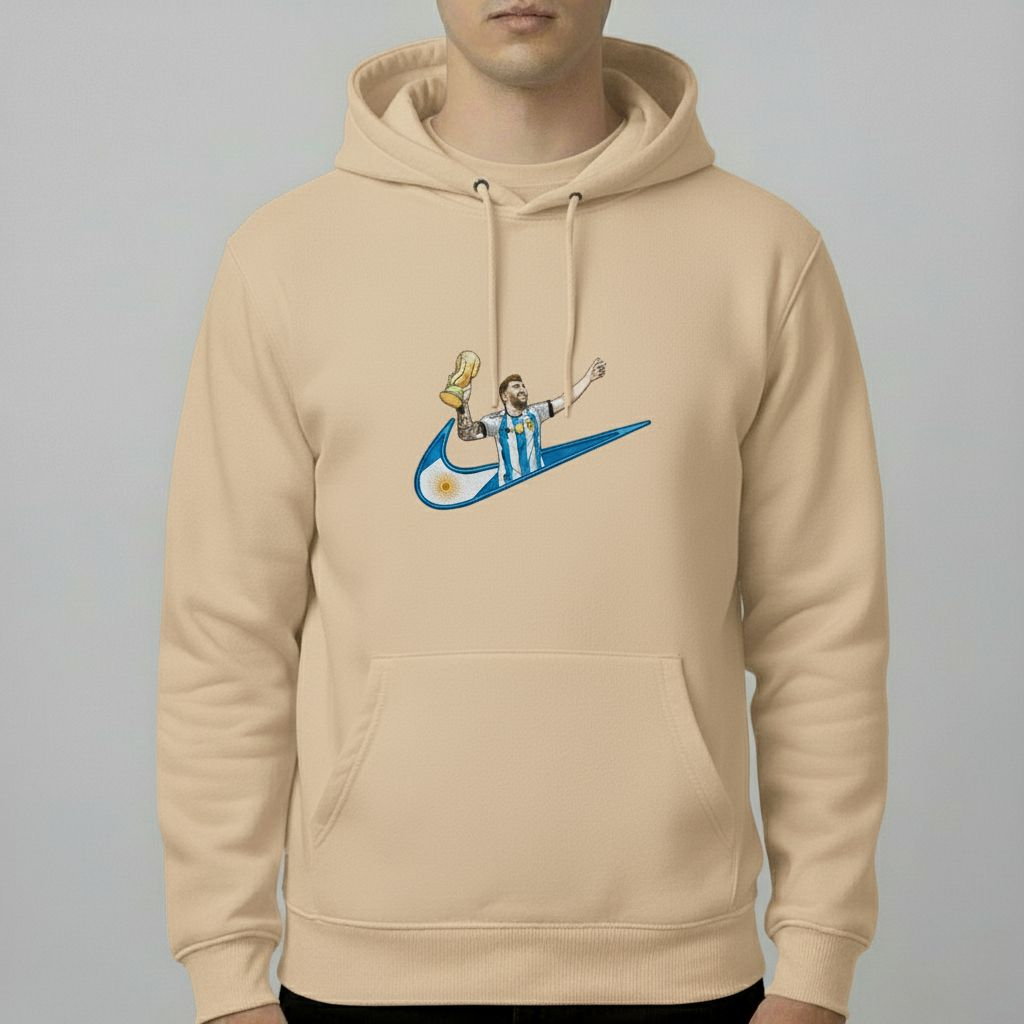 Messi World Cup Champion x Nike Inspired Hoodie – Graphic Pullover | Black, Beige & Grey