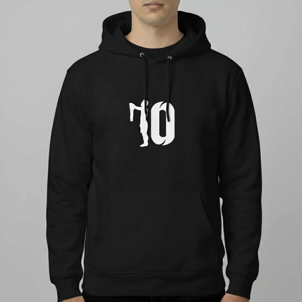 Cold Messi Celebration Hoodie – Iconic No. 10 Graphic Pullover (Black, White & Beige)