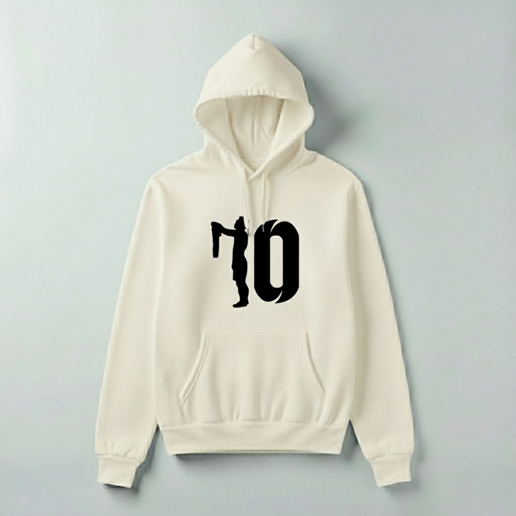 Cold Messi Celebration Hoodie – Iconic No. 10 Graphic Pullover (Black, White & Beige)