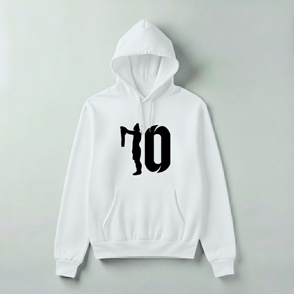 Cold Messi Celebration Hoodie – Iconic No. 10 Graphic Pullover (Black, White & Beige)