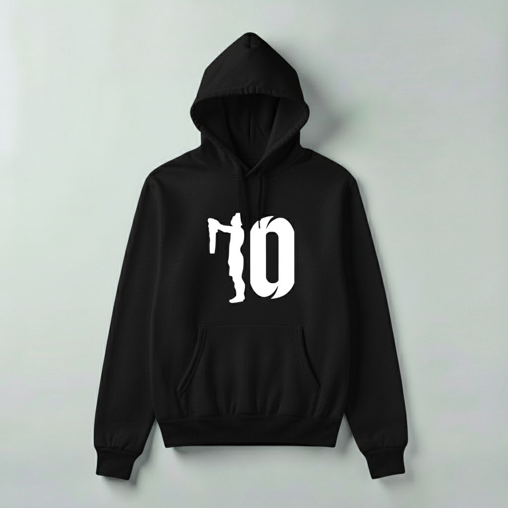Cold Messi Celebration Hoodie – Iconic No. 10 Graphic Pullover (Black, White & Beige)