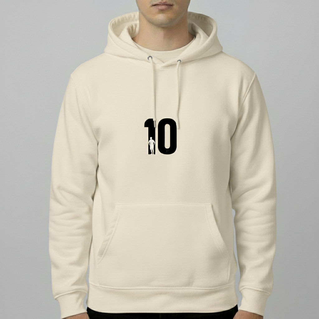 Messi No. 10 Hoodie – Iconic Football Legend Pullover (White & Beige Unisex Sweatshirt)