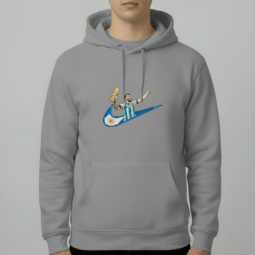 Messi World Cup Champion x Nike Inspired Hoodie – Graphic Pullover | Black, Beige & Grey