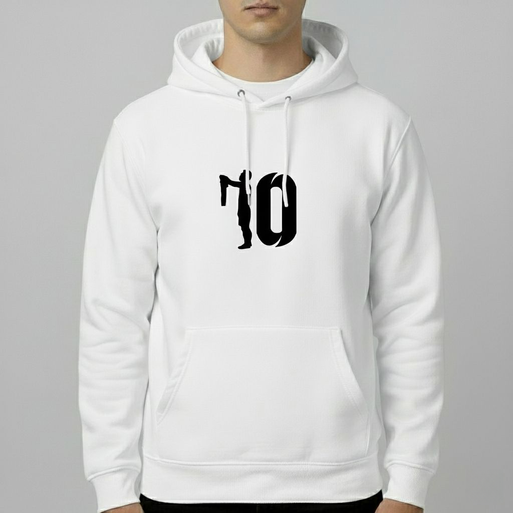 Cold Messi Celebration Hoodie – Iconic No. 10 Graphic Pullover (Black, White & Beige)