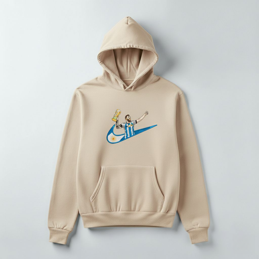 Messi World Cup Champion x Nike Inspired Hoodie – Graphic Pullover | Black, Beige & Grey