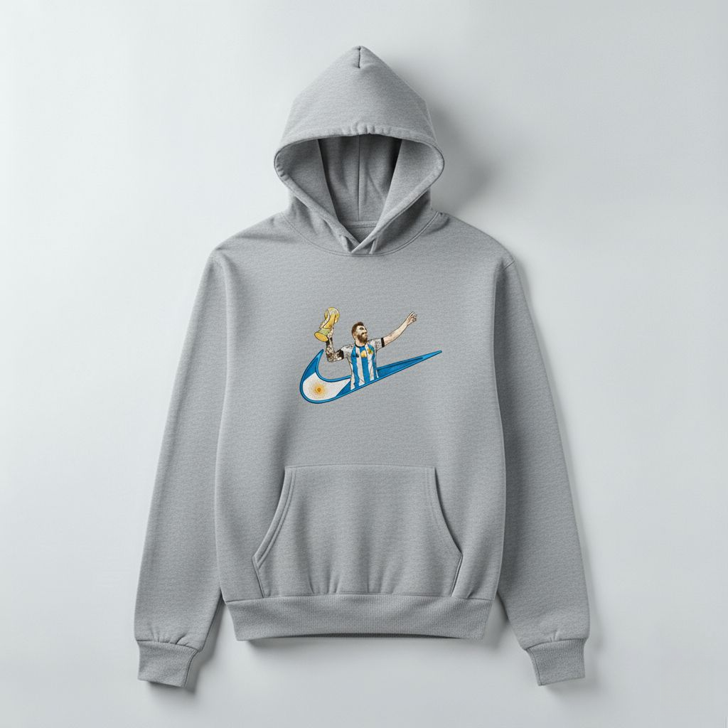 Messi World Cup Champion x Nike Inspired Hoodie – Graphic Pullover | Black, Beige & Grey