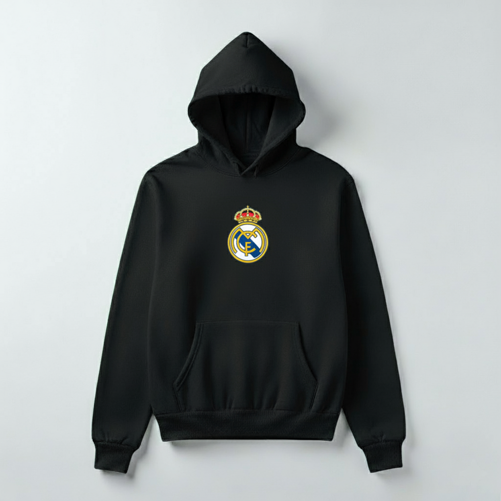 Real Madrid Classic Logo Hoodie – Premium Black Fleece Hoodie