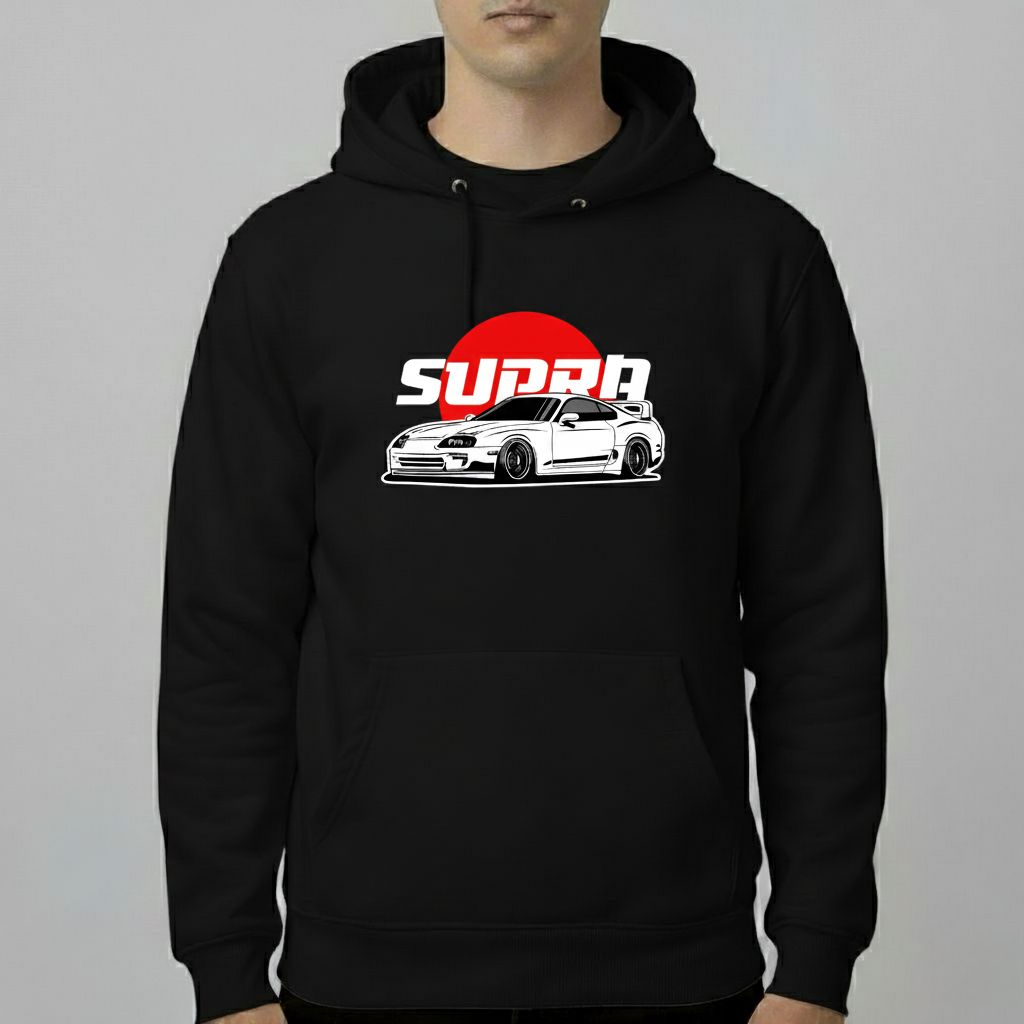 Supra JDM Car Hoodie – Street Racing Graphic Hoodie in Beige, Black & Grey