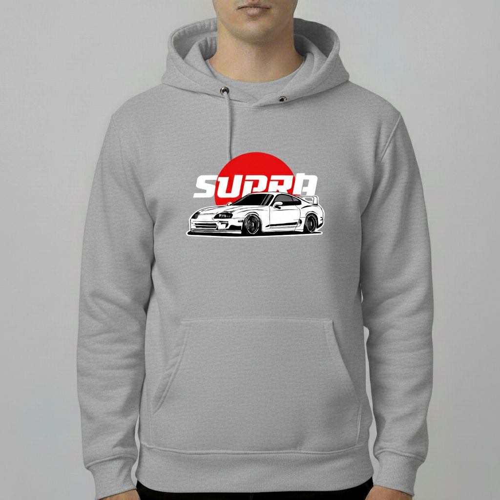 Supra JDM Car Hoodie – Street Racing Graphic Hoodie in Beige, Black & Grey