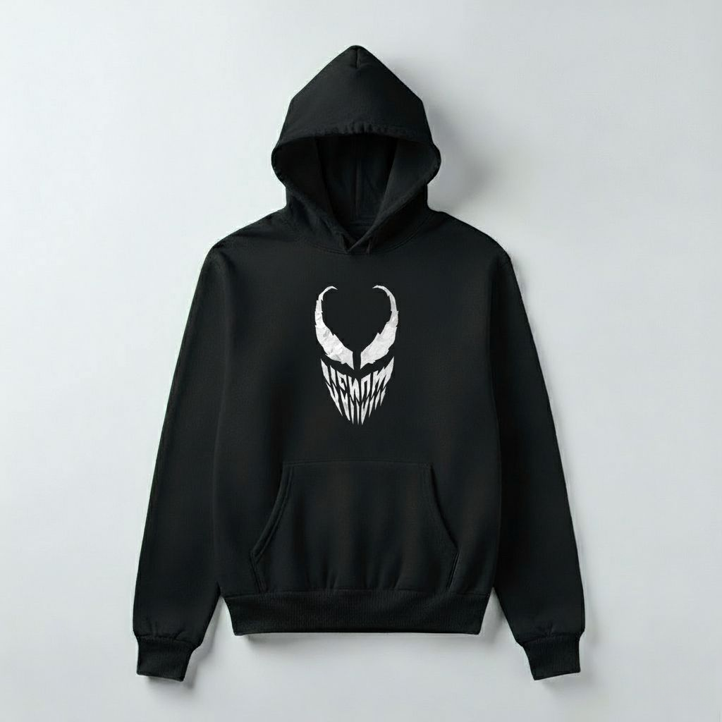 Venom Marvel Graphic Hoodie – Symbiote Edition | Black &amp; White Unisex Pullover
